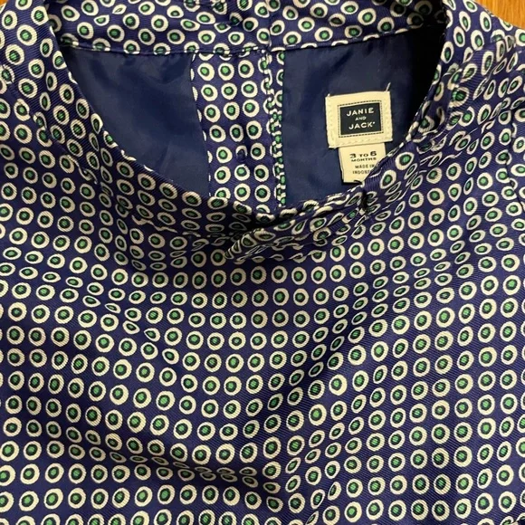 Janie and Jack Blue & Green Satin Dot Long PuffSleeve Bow Dress, Size 3-6Months - Picture 4 of 5